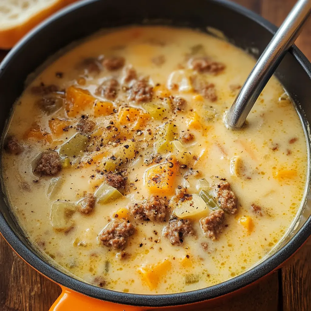 I love how this Cheeseburger Soup warms me up on chilly days! Creamy and cheesy, it’s packed with all the flavors of a classic cheeseburger. Save this comforting recipe for a family dinner or cozy night in!