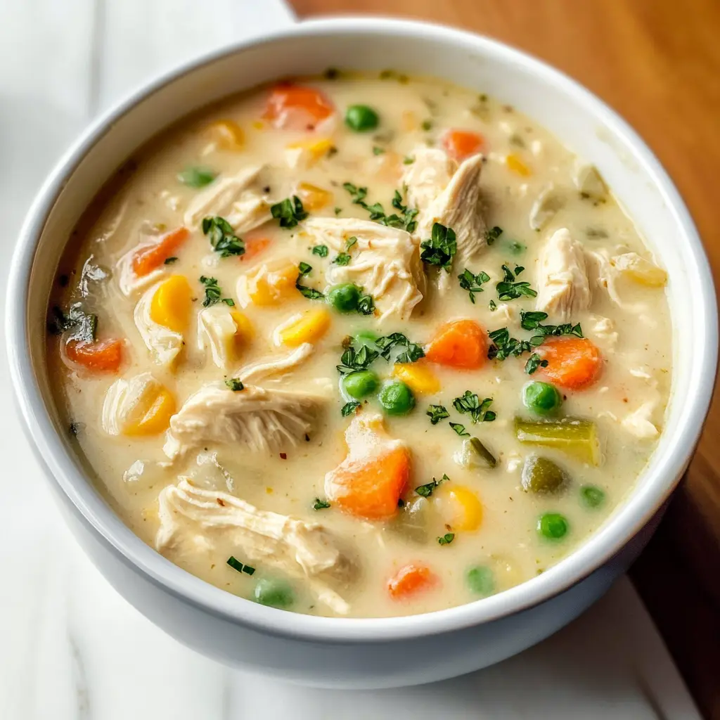 Warm up with this delightful Chicken Pot Pie Soup! Packed with tender chicken, fresh vegetables, and a creamy broth, it's like a hug in a bowl. Perfect for chilly evenings or family gatherings, this comforting soup brings the flavors of classic pot pie to your table. Save this recipe and make dinnertime a treat!