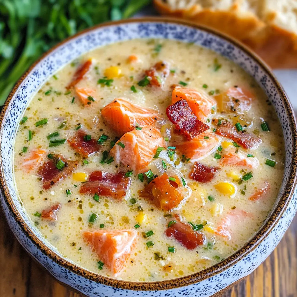 Warm up your dinner table with this Creamy Smoked Salmon Chowder with Bacon! This comforting recipe combines rich smoked salmon and crispy bacon for a delightful twist on classic chowder. Perfect for chilly nights or special gatherings. Save this delicious dish for a cozy night in or to impress your friends at your next dinner party!