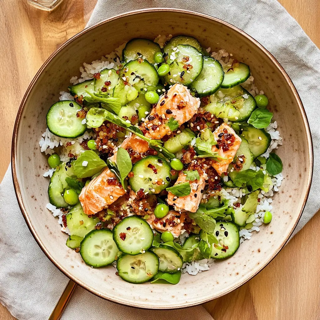 Bring a refreshing twist to your meals with this Crispy Rice Salmon Cucumber Salad! Featuring tender salmon, crunchy cucumbers, and crispy rice, it’s drizzled with a creamy Asian dressing that ties all the flavors together. Perfect for lunch or light dinners, save this recipe to impress your friends at your next gathering!