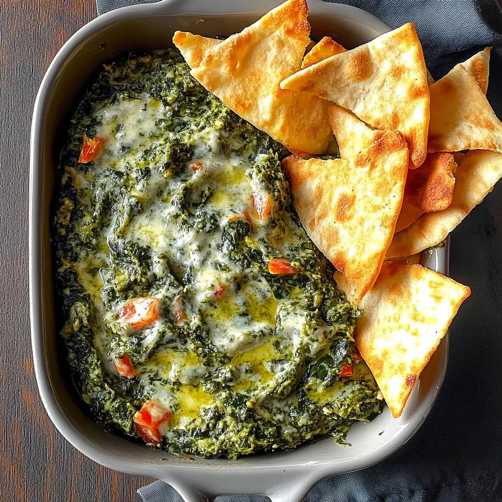 Creamy hot spinach spread paired with crunchy pita chips makes for a perfect appetizer! This delightful dip features fresh spinach, cream cheese, and zesty seasonings that everyone will love. Ideal for game nights, parties, or cozy gatherings. Don't forget to save this tasty recipe for your next get-together!