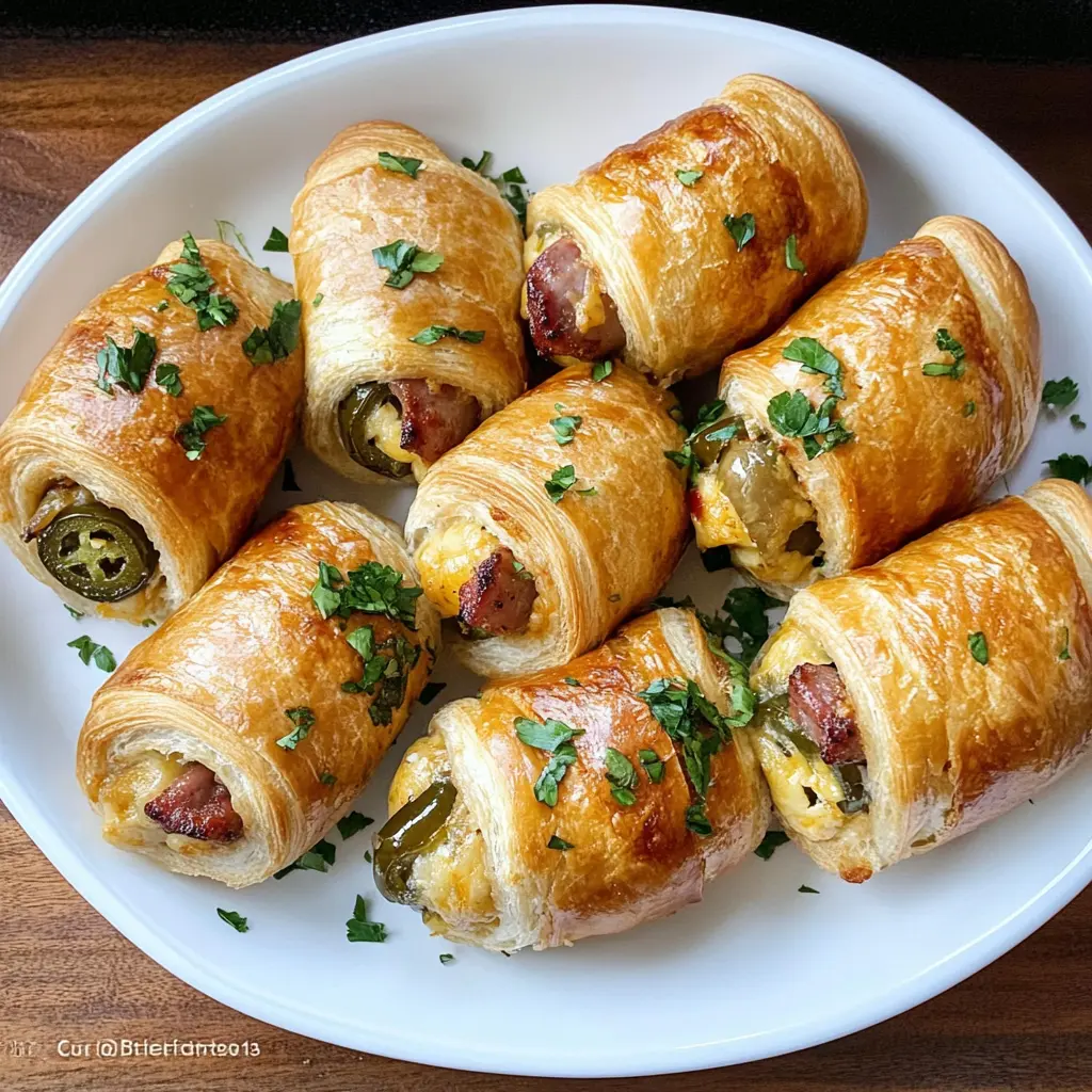 Get ready for a fun twist on a classic favorite! These Jalapeno Popper Pigs in a Blanket combine the creamy heat of jalapenos with the deliciousness of savory sausages, all wrapped in golden, flaky pastry. Perfect for game day or any gathering, this easy-to-make snack will be a hit! Save this recipe for your next party!