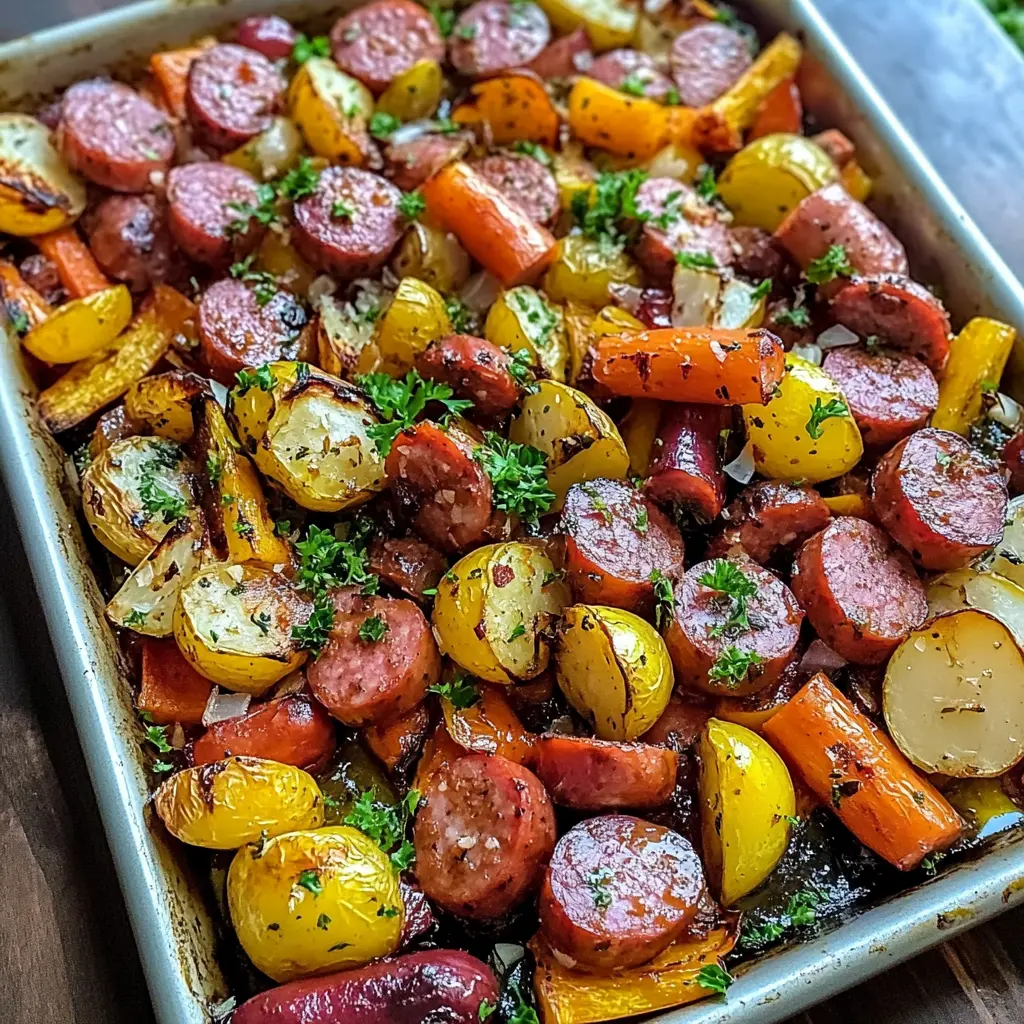 Looking for an easy dinner idea? This Kielbasa Sheet Pan Meal brings together flavorful smoked sausage, colorful veggies, and a blend of spices, all cooked on one pan for extra convenience. Perfect for busy weeknights or family gatherings! Save this recipe and make your weeknight cooking a breeze!