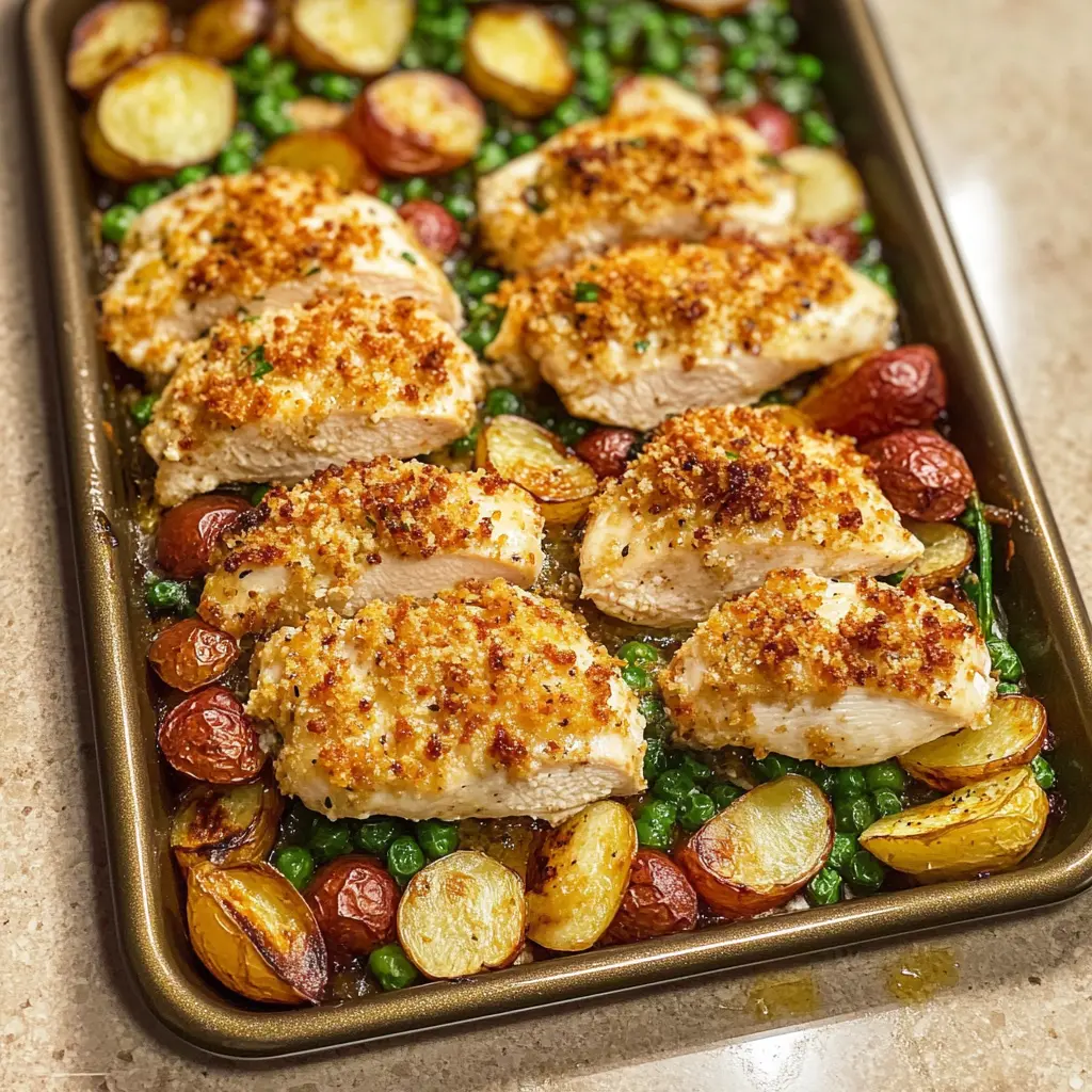 This Parmesan Crusted Chicken Sheet Pan Dinner is a delicious, hassle-free way to enjoy a wholesome meal! Juicy chicken coated in crispy Parmesan, paired with colorful veggies, creates a feast that's not only tasty but also visually appealing. Perfect for busy weeknights or family gatherings—save this recipe for a quick, satisfying dinner option!