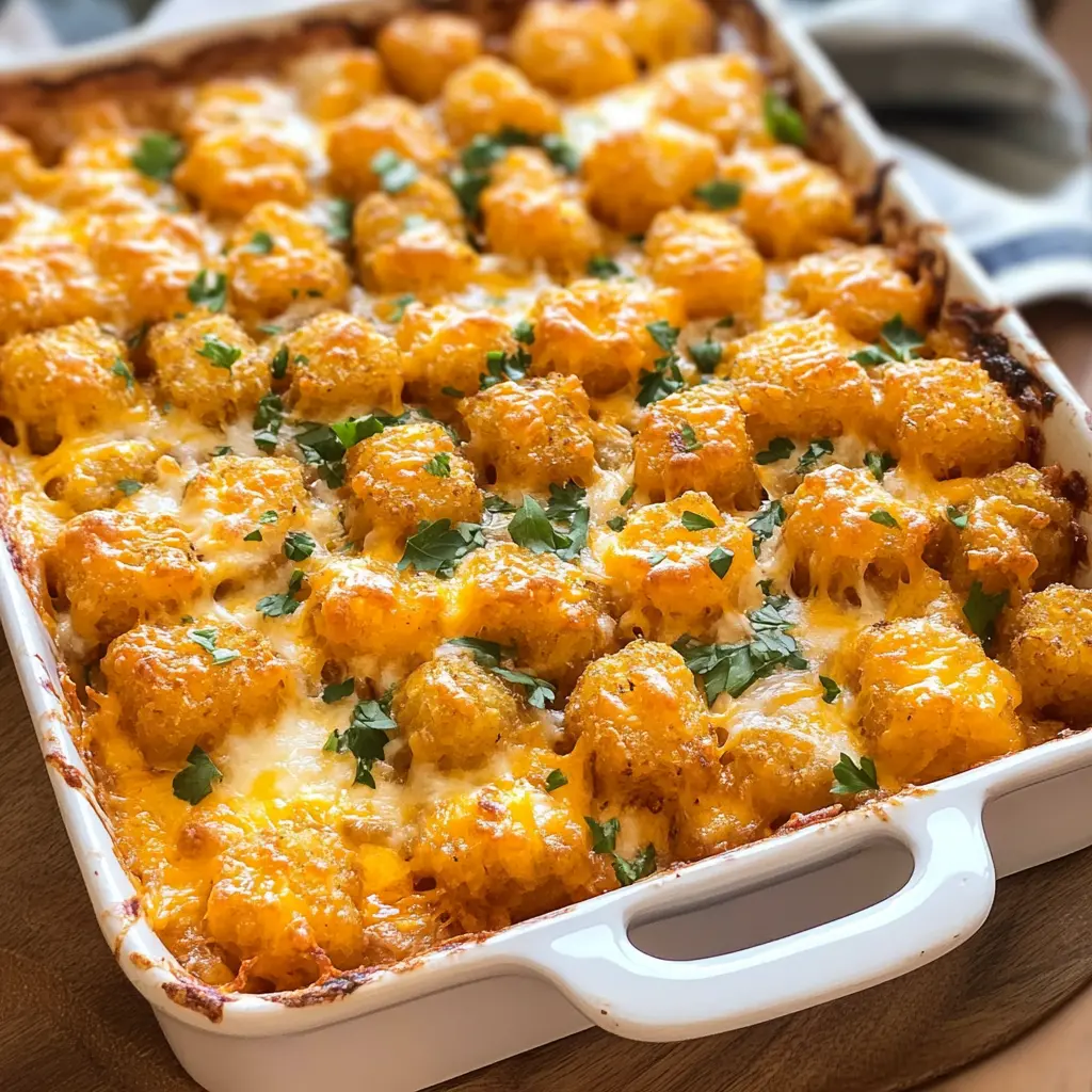 Looking for a comforting dish the whole family will love? This Cheesy Tater Tot Casserole is a crowd-pleaser with its creamy layers of cheese, savory ground meat, and crispy tater tots on top! Perfect for cozy dinners or potlucks, it's easy to make and even easier to enjoy. Save this recipe for a delicious weeknight meal!