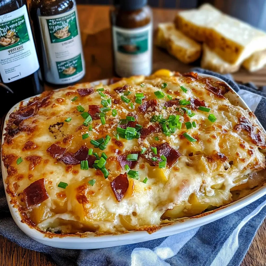 Loaded Scalloped Potatoes take comfort food to a whole new level! Creamy layers of potatoes meet rich cheese, crispy bacon, and fresh green onions for a mouthwatering dish everyone will love. Perfect for family gatherings or as a hearty side at dinner. Save this recipe to delight your loved ones at your next meal!