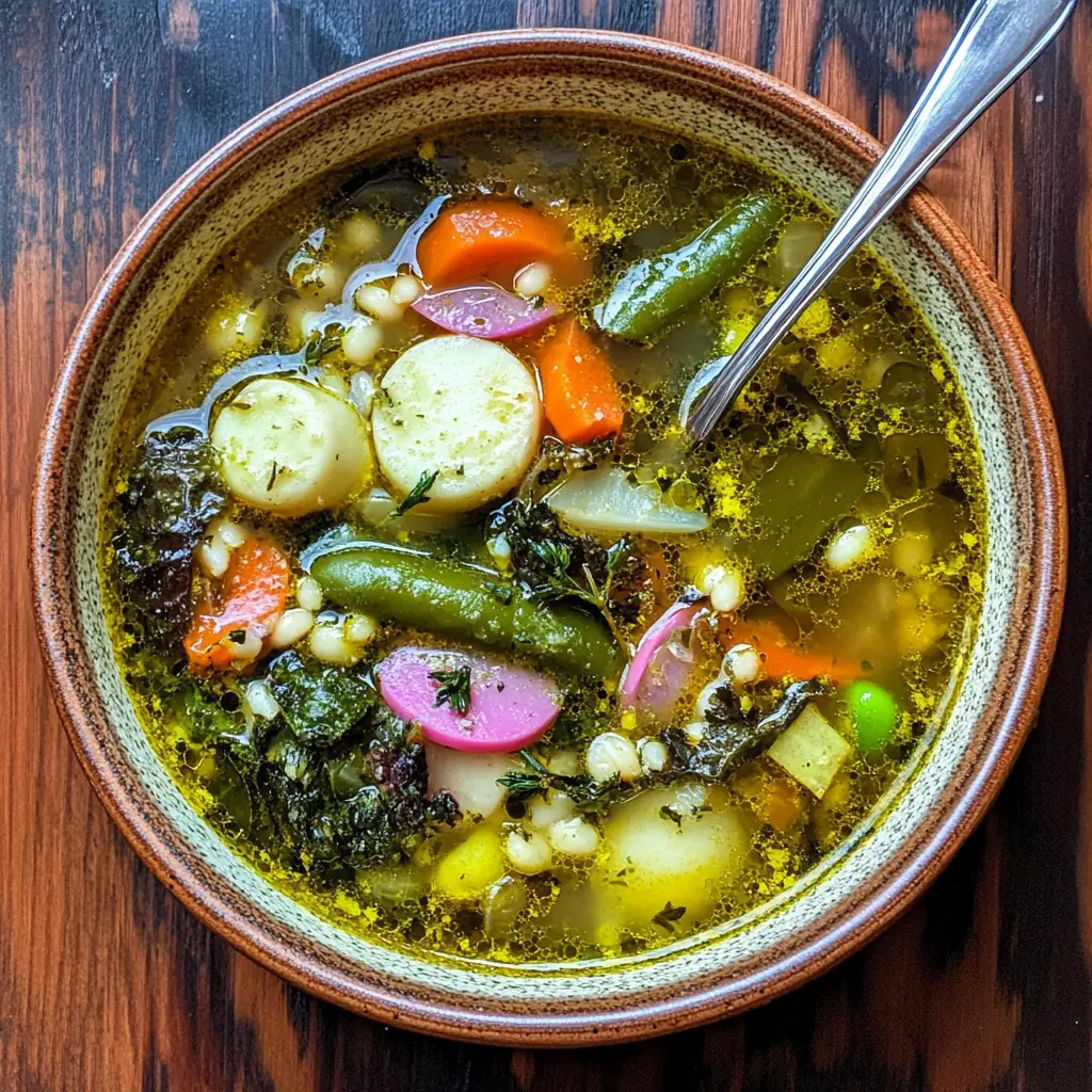 Enjoy a bowl of vibrant Spring Minestrone Soup, packed with fresh veggies and herbs! This hearty soup is perfect for celebrating seasonal ingredients, featuring asparagus, peas, and tender greens. It's a comforting dish you can whip up for a cozy family dinner or a light lunch. Save this recipe and bring a burst of spring to your table!