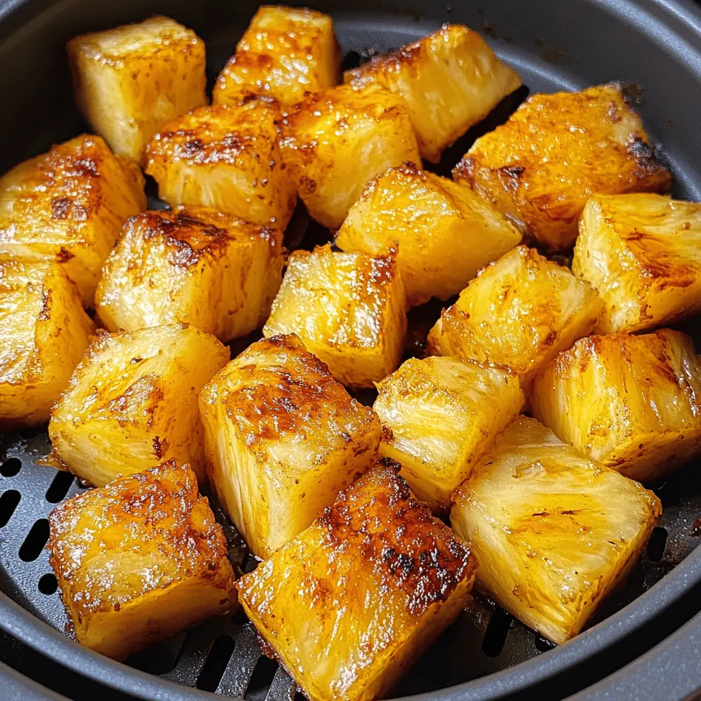Easy Air Fryer Grilled Pineapple is the perfect sweet treat for summer! This quick recipe highlights juicy pineapple slices caramelized to perfection. Great for toppings on desserts or as a refreshing snack. Save this pin to make a delicious grilled pineapple that brightens up any barbecue or picnic gathering!