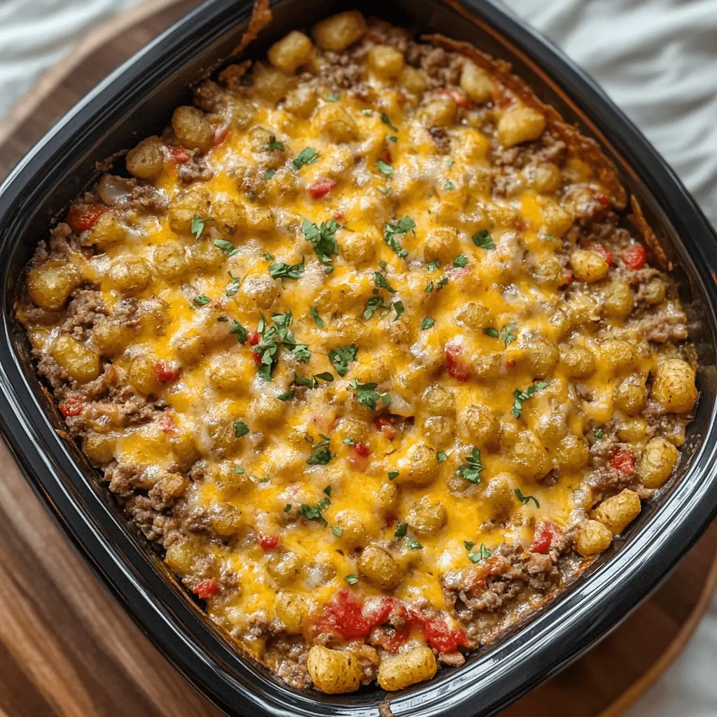Warm up your dinner routine with this Crockpot Tex Mex Tater Tot Casserole! Packed with zesty ground beef, colorful bell peppers, and crispy tater tots, this dish is a crowd-pleaser. Perfect for busy weeknights or game days, it’s easy to make and delivers layers of flavor in every bite. Save this recipe for your next family meal!