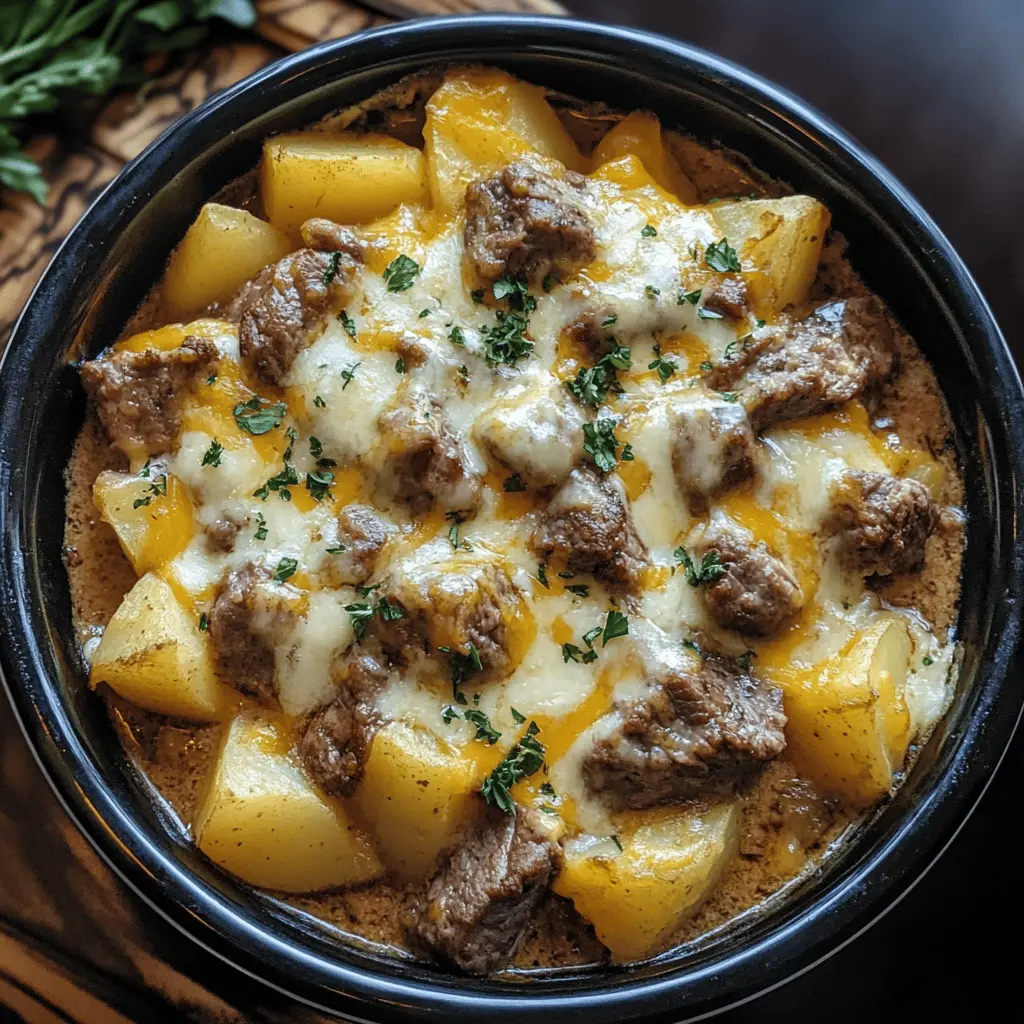 Looking for a hearty meal that's easy to prepare? Try this Slow Cooker Steak and Cheddar Potato Casserole! Featuring tender steak, creamy cheddar cheese, and perfectly cooked potatoes, this dish is a true crowd-pleaser. Perfect for weeknight dinners or cozy gatherings. Save this recipe to make your next meal effortlessly delicious!