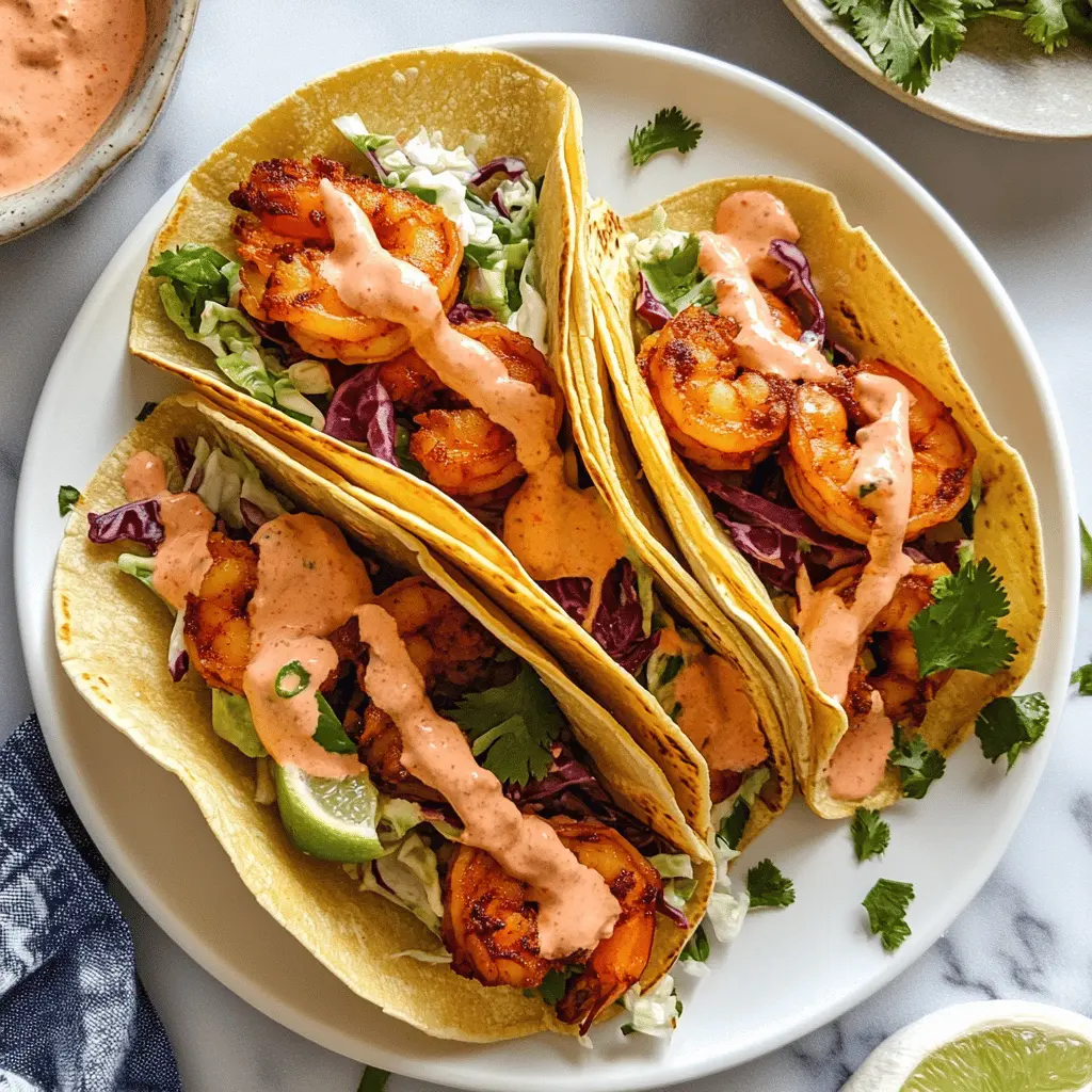 Get ready for a flavor explosion with these Spicy Shrimp Tacos! Featuring succulent shrimp seasoned with the perfect kick, topped with creamy Sriracha sauce, and fresh cilantro lime slaw, these tacos are a hit for any gathering or casual dinner. Save this recipe for your next taco night and delight your taste buds! 🥙🌮
